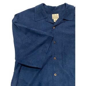 Jos A Bank Mens Navy Blue Palm Leaf Print Short Sleeve Button Up Shirt Size L